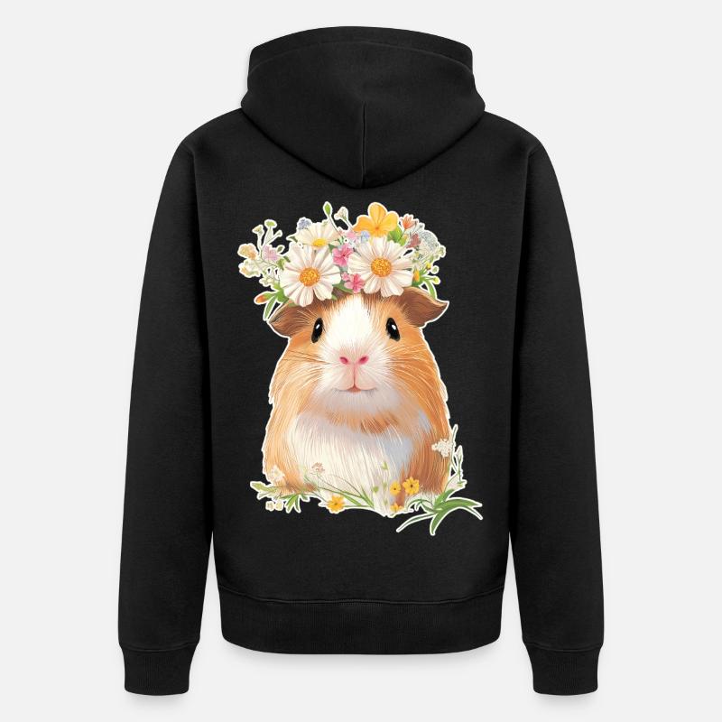 Cochon d’Inde avec des fleurs - Veste à capuche bio Premium Unisexe - noir