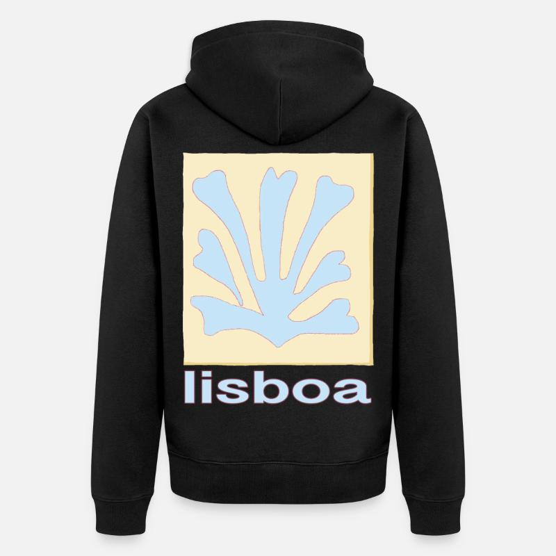 Lisboa Palmenblatt Blau Retro - Unisex Premium Bio Zip Hoodie - Schwarz