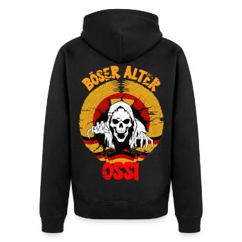 böser alter Ossi Ostdeutschland DDR - Unisex Premium Bio Zip Hoodie - Schwarz - Hinten - Nico (187cm)