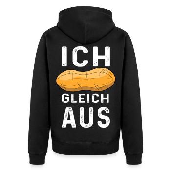 Erdnussmotiv mit humorvollem Text - Unisex Premium Bio Zip Hoodie - Schwarz - Hinten - Nico (187cm)