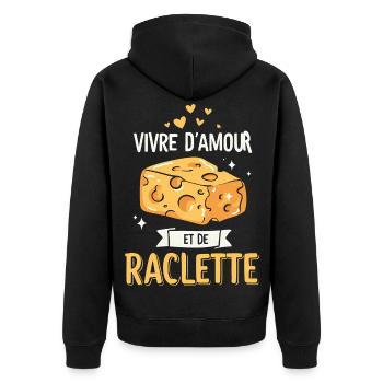 Live On Love And Raclette Funny Gift - Unisex Premium Organic Zip Hoodie - black - Back - Nico (187cm)