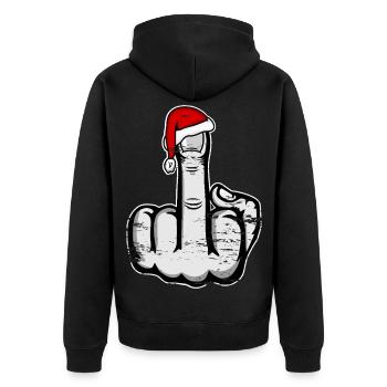 Christmas Middle Finger with Santa Hat - Unisex Premium Organic Zip Hoodie - black - Back - Nico (187cm)