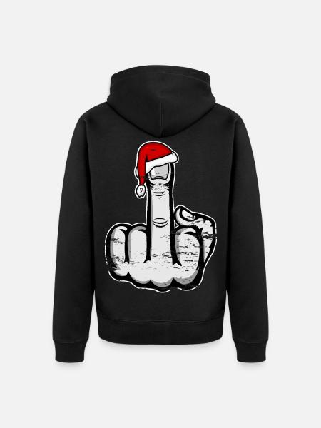 Christmas Middle Finger with Santa Hat - Unisex Premium Organic Zip Hoodie - black