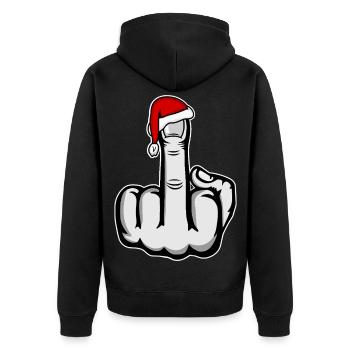 Weihnachten Mittelfinger mit Weihnachtsmütze - Unisex Premium Bio Zip Hoodie - Schwarz - Hinten - Nico (187cm)