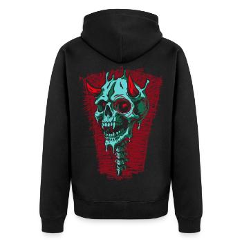 Turquoise Skull with Horns - Unisex Premium Organic Zip Hoodie - black - Back - Nico (187cm)