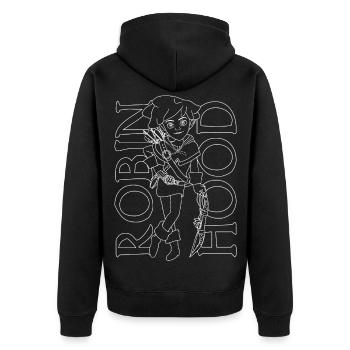 Robin Hood Schlitzohr Umrisse Mit Schriftzug - Unisex Premium Bio Zip Hoodie - Schwarz - Hinten - Nico (187cm)