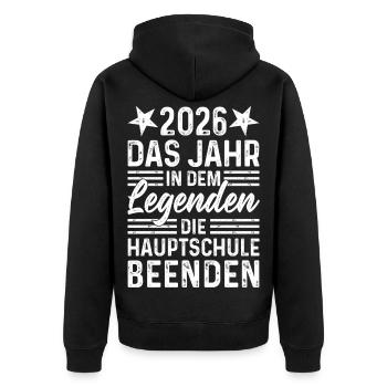 2026 Das Jahr in dem Legenden Hauptschule beenden - Unisex Premium Bio Zip Hoodie - Schwarz - Hinten - Nico (187cm)