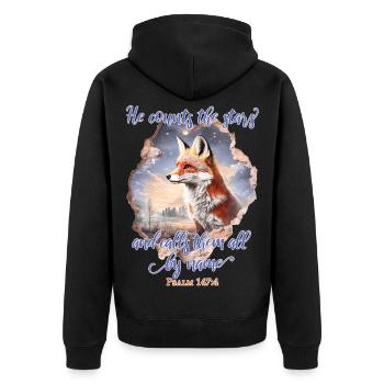 Fuchs Bibelvers Christlich - Unisex Premium Bio Zip Hoodie - Schwarz - Hinten - Nico (187cm)