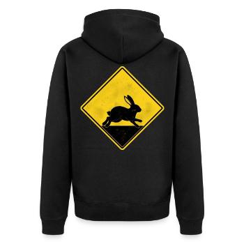 Kaninchengelbes Straßenschild - Unisex Premium Bio Zip Hoodie - Schwarz - Hinten - Nico (187cm)