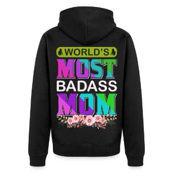 World's Badass Mom – Mutiges, florales Muttertagsgeschenk - Unisex Premium Bio Zip Hoodie - Schwarz - Hinten - Nico (187cm)