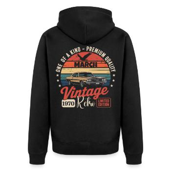 Geburtstag März 1970 Jahr Limitierte Ausgabe 1970 - Unisex Premium Bio Zip Hoodie - Schwarz - Hinten - Nico (187cm)