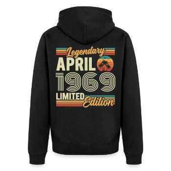 April 1969 57th Anniversary Gift - April 1969 - Unisex Premium Organic Zip Hoodie - black - Back - Nico (187cm)