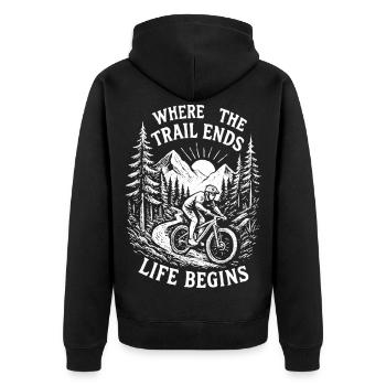 Sentier vintage pour VTT – Flow & Mountains Design - Veste à capuche bio Premium Unisexe - noir - Dos - Nico (187cm)