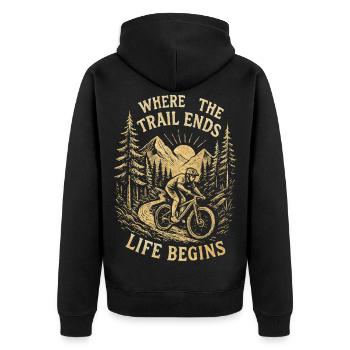 Sentier vintage pour VTT – Flow & Mountains Design - Veste à capuche bio Premium Unisexe - noir - Dos - Nico (187cm)