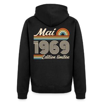 Cadeau Anniversaire 57 ans - Né mai 1969 - Veste à capuche bio Premium Unisexe - noir - Dos - Nico (187cm)