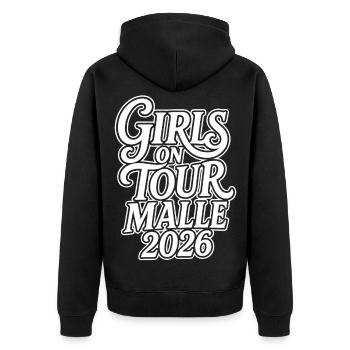 Malle 2026 Girls on Tour Malle ist Liebe - Unisex Premium Bio Zip Hoodie - Schwarz - Hinten - Nico (187cm)