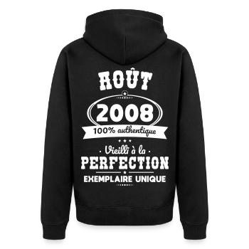 Anniversaire 18 ans - Août 2008 Perfection - Veste à capuche bio Premium Unisexe - noir - Dos - Nico (187cm)