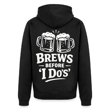 JGA Shirt Männer Bier – Brews Before I Do - Unisex Premium Bio Zip Hoodie - Schwarz - Hinten - Nico (187cm)