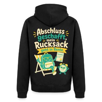 Abschluss geschafft, mein Rucksack geht in Rente. - Unisex Premium Bio Zip Hoodie - Schwarz - Hinten - Nico (187cm)