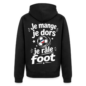 Je mange, je dors, je râle foot - Unisex Premium Bio Zip Hoodie - Schwarz - Hinten - Nico (187cm)