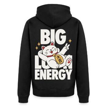 Big Luck Energy Lucky Cat - Unisex Premium Organic Zip Hoodie - black - Back - Nico (187cm)
