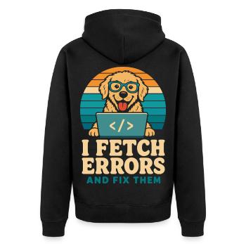 I Fetch Errors and Fix Them Developer Dog - Unisex Premium Organic Zip Hoodie - black - Back - Nico (187cm)
