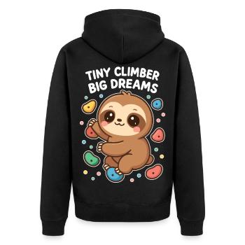 Kawaii Faultier Klettern - Tiny Climber Shirt - Unisex Premium Bio Zip Hoodie - Schwarz - Hinten - Nico (187cm)