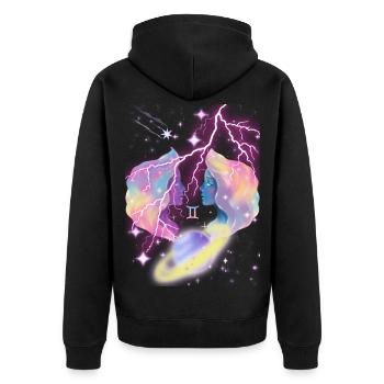 Zwillinge – Astrologiegeschenk - Unisex Premium Bio Zip Hoodie - Schwarz - Hinten - Nico (187cm)