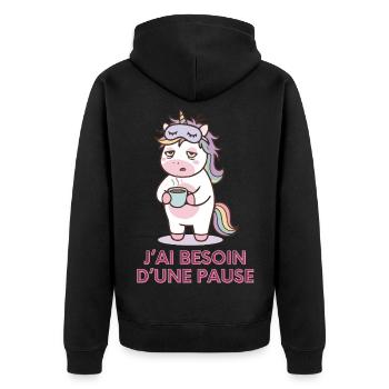 Licorne Fatiguée – Cadeau Humour - Veste à capuche bio Premium Unisexe - noir - Dos - Nico (187cm)