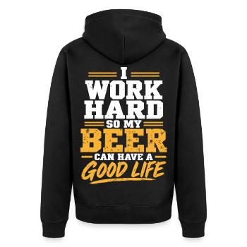 Biergarten Biermotiv Bierdesign - Unisex Premium Bio Zip Hoodie - Schwarz - Hinten - Nico (187cm)