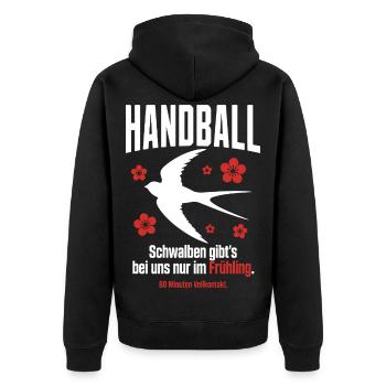 Schwalben gibt es nur im Frühling – Handball - Unisex Premium Bio Zip Hoodie - Schwarz - Hinten - Nico (187cm)