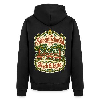 Siebentischwald Tisch 8 bitte - Unisex Premium Bio Zip Hoodie - Schwarz - Hinten - Nico (187cm)