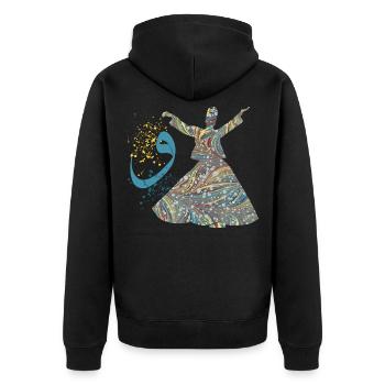 derwisch e 201 - Unisex Premium Bio Zip Hoodie - Schwarz - Hinten - Nico (187cm)