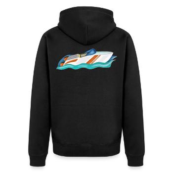 Wassersport mit dem Motorboot für die Bootstour - Unisex Premium Bio Zip Hoodie - Schwarz - Hinten - Nico (187cm)