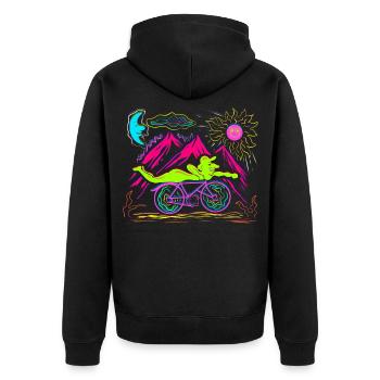 Bicycle Day 1943 LSD Acid Hofmann Trip Halluzinoge - Unisex Premium Bio Zip Hoodie - Schwarz - Hinten - Nico (187cm)