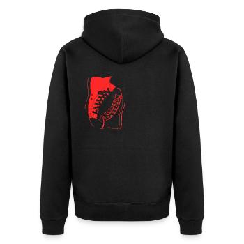 Schuhe retro Turnschuhe Geschenk - Unisex Premium Bio Zip Hoodie - Schwarz - Hinten - Nico (187cm)