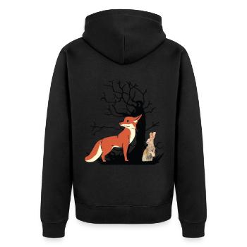 Wildtiere Waldtiere Fuchs Hase Kaninchen Jagt - Unisex Premium Bio Zip Hoodie - Schwarz - Hinten - Nico (187cm)