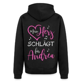 Mein Herz schlägt für Andrea - Unisex Premium Bio Zip Hoodie - Schwarz - Hinten - Nico (187cm)