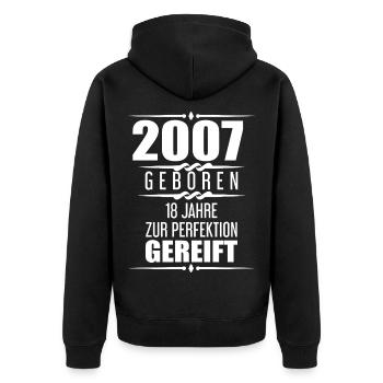 2007 Mann 18 Jahre Geschenk zum 18. Geburtstag - Unisex Premium Bio Zip Hoodie - Schwarz - Hinten - Nico (187cm)