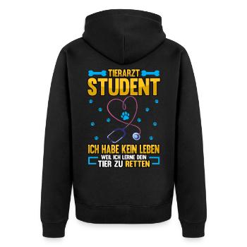 Tierarzt Student ich habe kein Leben Spruch - Unisex Premium Bio Zip Hoodie - Schwarz - Hinten - Nico (187cm)