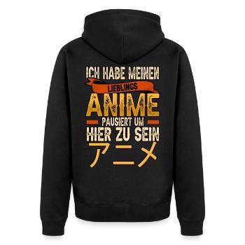Ich habe meinen Lieblings Anime pausiert Lustig - Unisex Premium Bio Zip Hoodie - Schwarz - Hinten - Nico (187cm)