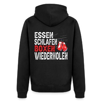 Boxer Kampfsport Boxhandschuhe Sport Fitness - Unisex Premium Bio Zip Hoodie - Schwarz - Hinten - Nico (187cm)