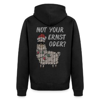 Lama Alpaka Denglisch Not your Ernst - Unisex Premium Bio Zip Hoodie - Schwarz - Hinten - Nico (187cm)