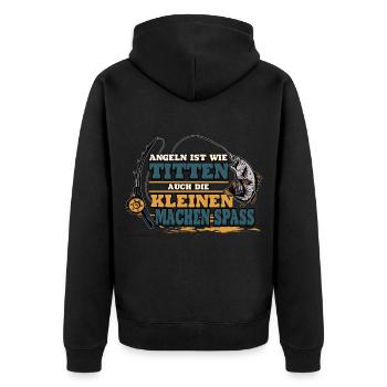 Angeln ist wie Titten auch die kleinen machen spaß - Unisex Premium Bio Zip Hoodie - Schwarz - Hinten - Nico (187cm)