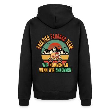 Faultier Fahrrad Team wir kommen an wenn wir - Unisex Premium Bio Zip Hoodie - Schwarz - Hinten - Nico (187cm)