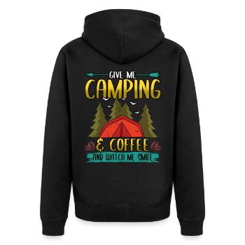 Funny Give Me Camping & Coffee Adventure Campers - Unisex Premium Organic Zip Hoodie - black - Back - Nico (187cm)