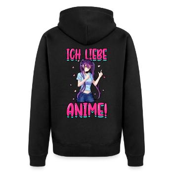 Anime Merch Kawaii Japan Otaku Ich liebe Anime - Unisex Premium Bio Zip Hoodie - Schwarz - Hinten - Nico (187cm)