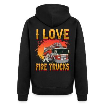 Firemen I Love Fire Trucks Firefighters Firetruck - Unisex Premium Bio Zip Hoodie - Schwarz - Hinten - Nico (187cm)