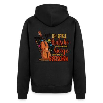 Violine Ich spiele Bratsche mit dem Charme der - Unisex Premium Bio Zip Hoodie - Schwarz - Hinten - Nico (187cm)