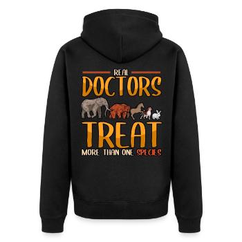 Les vrais médecins vétérinaires traitent plus d’un - Veste à capuche bio Premium Unisexe - noir - Dos - Nico (187cm)
